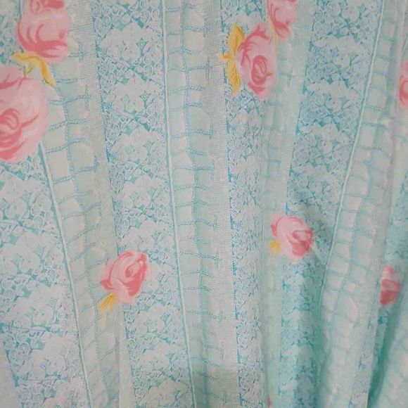 Contessa Di Roma Vintage Tiffany Blue w Pink Roses Tie Front House Robe Size XL - Picture 9 of 10